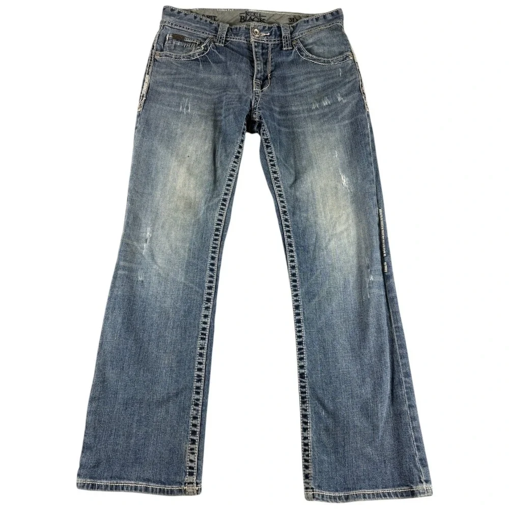 Buckle Black Nine Fit Straight Jeans Men's 31x30 Blue Denim Distressed Rugged
